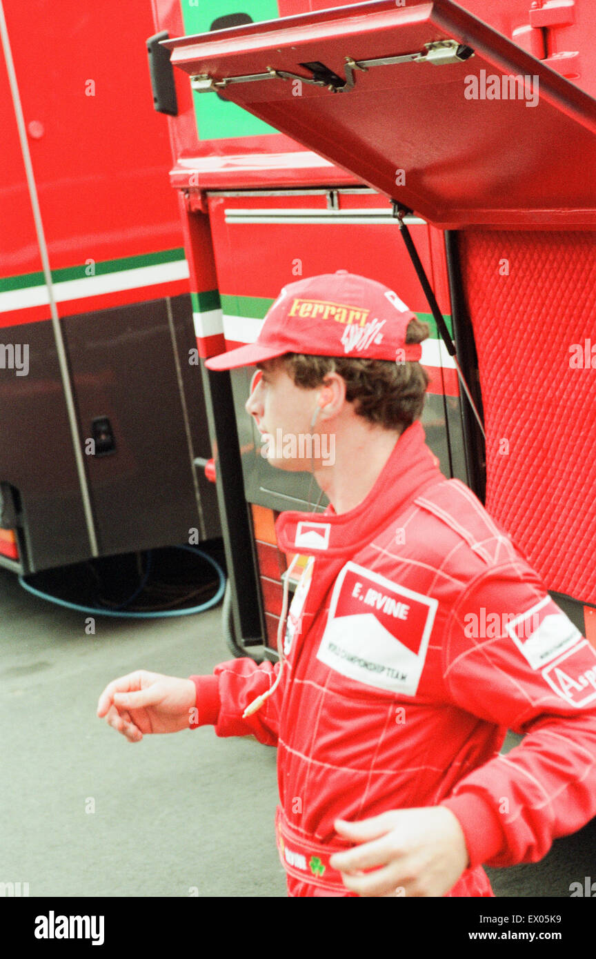 Eddie Irvine, Ferrari Motor Racing Driver, pictured at Qualifying session, British Grand Prix, Silverstone Circuit, Silverstone, Saturday 13th July 1996. Stock Photo