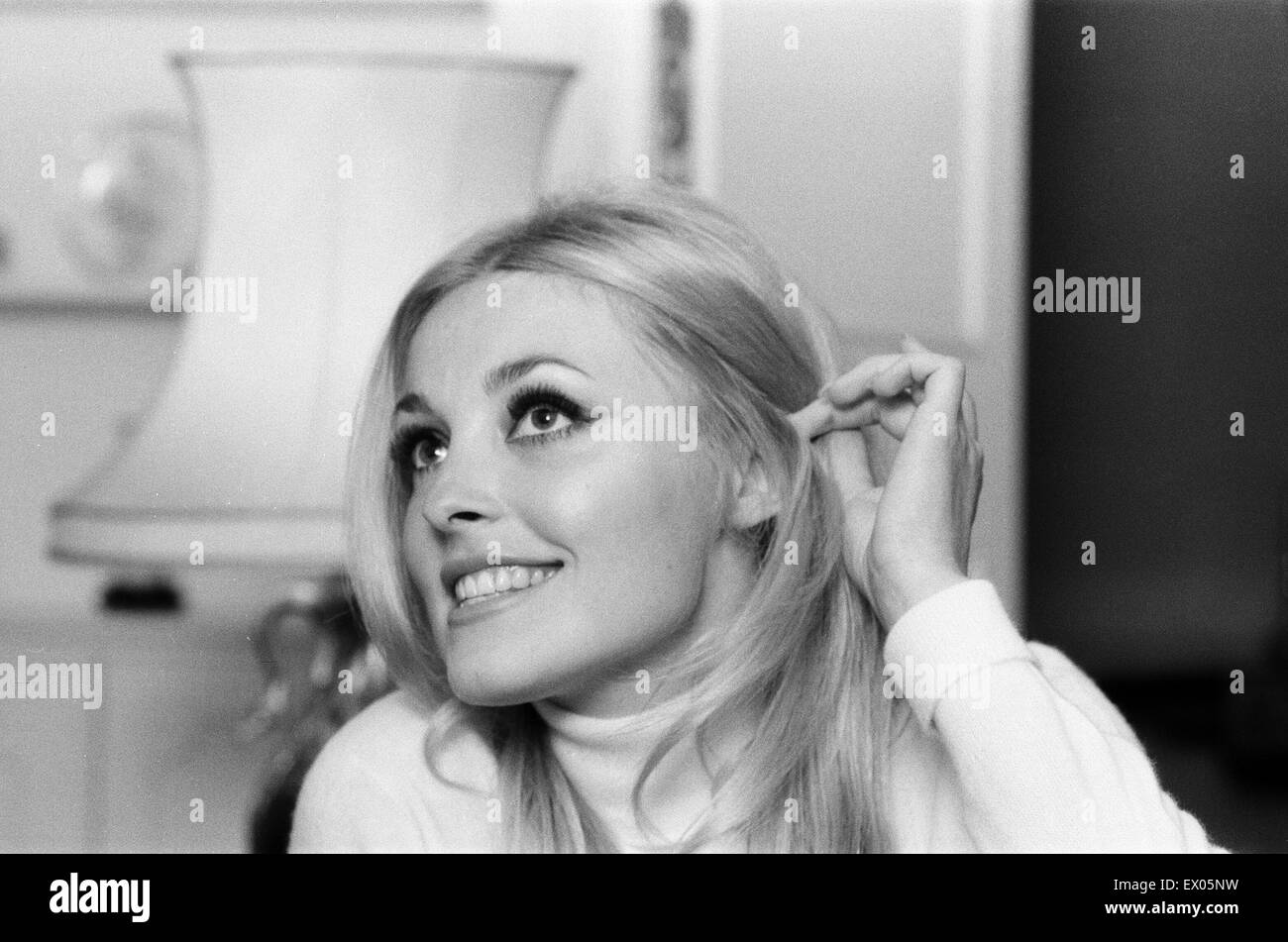 Sharon Tate, Actress and Model, aged 22 years old, pictured at her apartment in Belgravia, London, Friday 15th October 1965. Stock Photo
