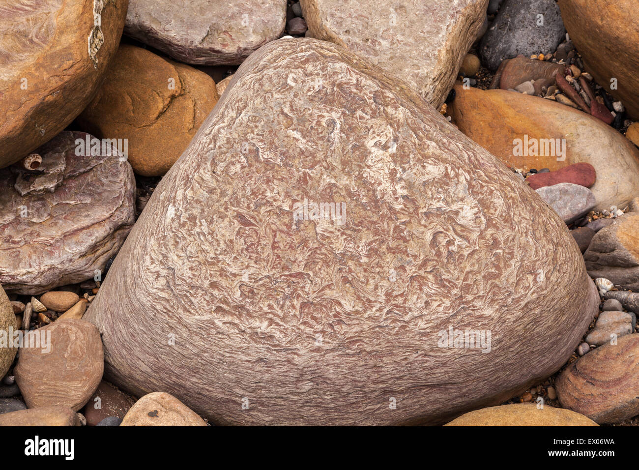 Rock patterns on the beach at Collywell Bay, Seaton Sluice, Northumberland, England, UK Stock Photo