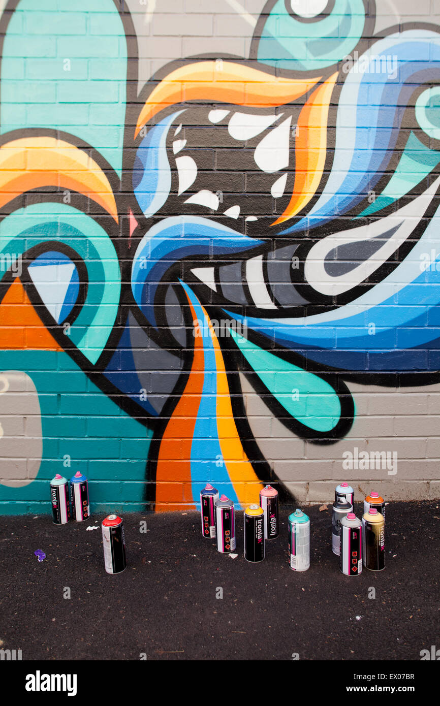 Graffiti Street Artists Paint a mural in Australia Stock Photo Alamy