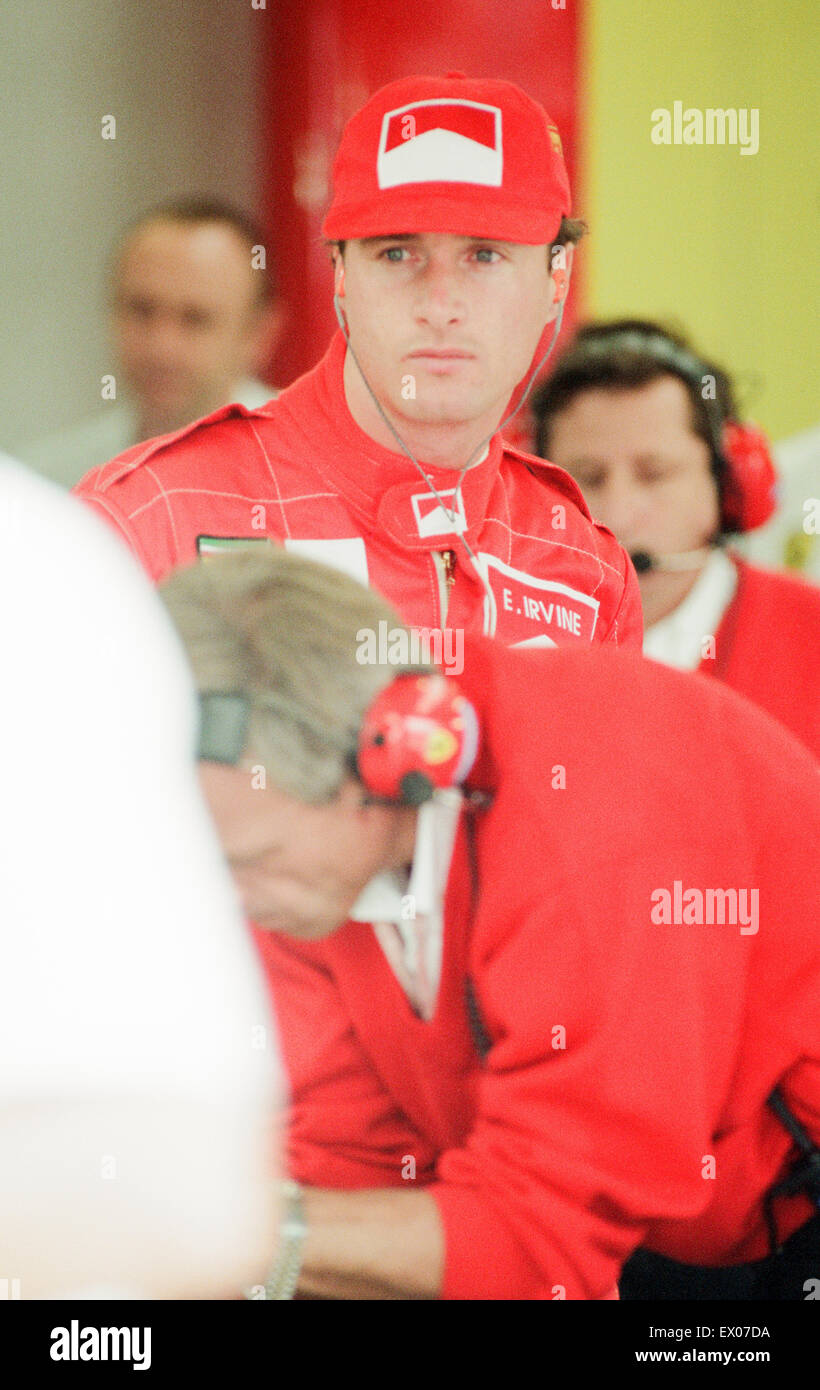 Eddie Irvine, Ferrari Motor Racing Driver, pictured at Qualifying session, British Grand Prix, Silverstone Circuit, Silverstone, Saturday 13th July 1996. Stock Photo