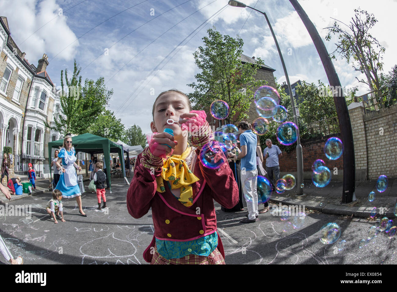Children enjoy the fun and games at a London fancy dress street party