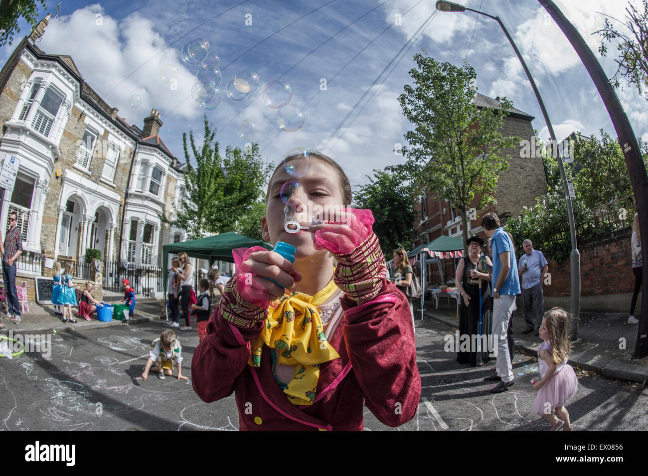 Children enjoy the fun and games at a London fancy dress street party