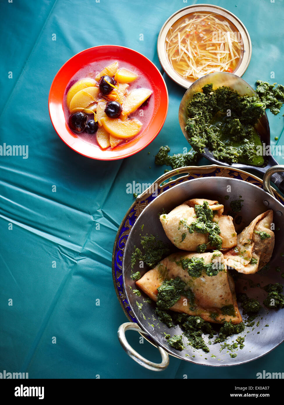 Still life with samosas and indian mint chutney Stock Photo Alamy