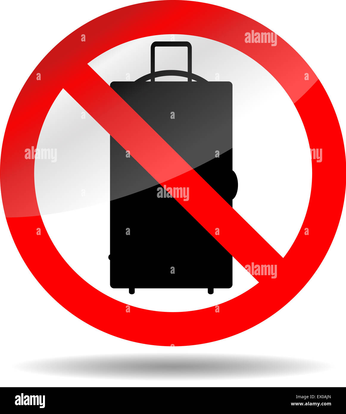 Ban luggage. Baggage bag no or not, prohibition button. Vector illustration Stock Photo