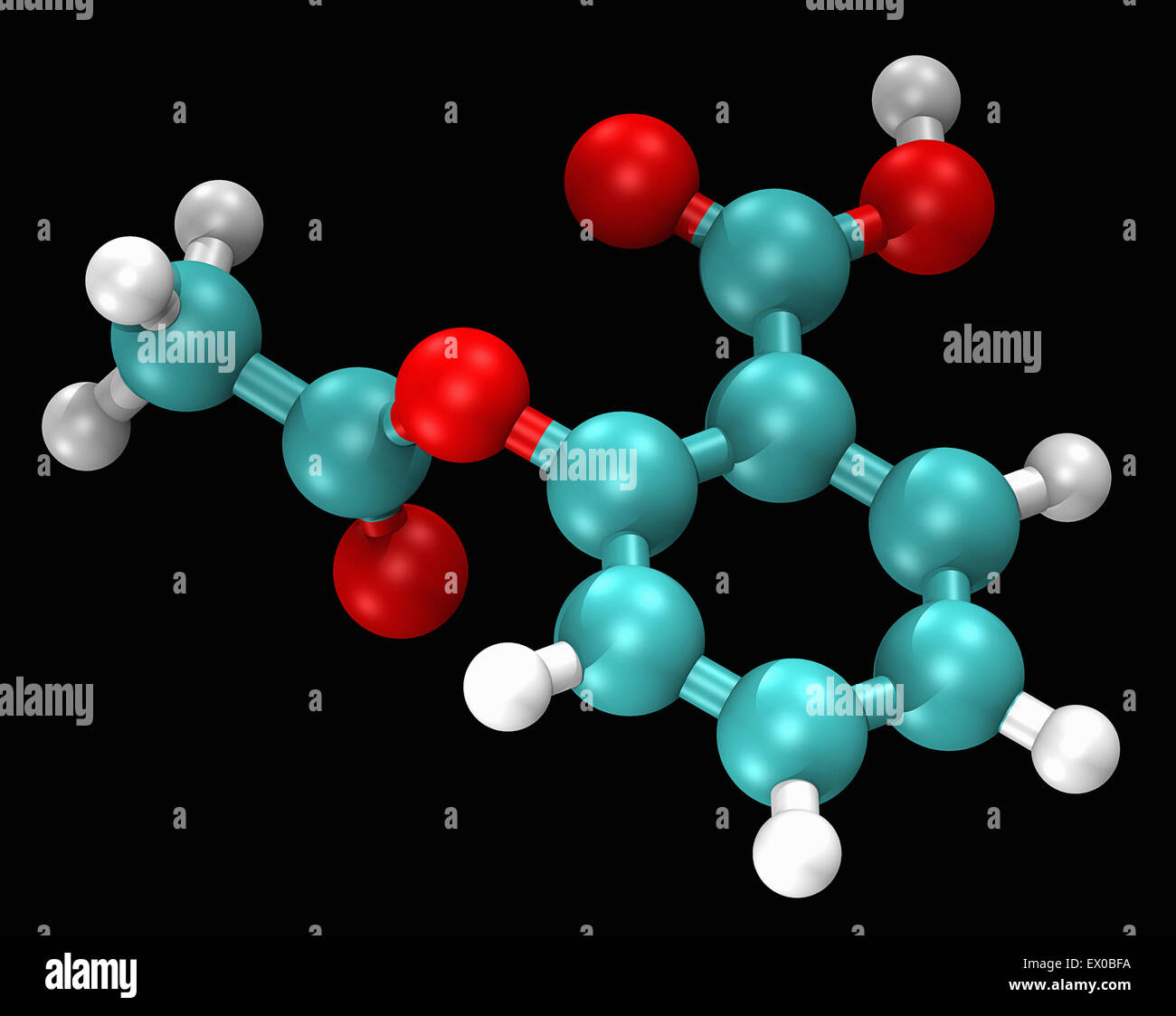 Ball and stick computer-graphic molecular model of aspirin Stock Photo