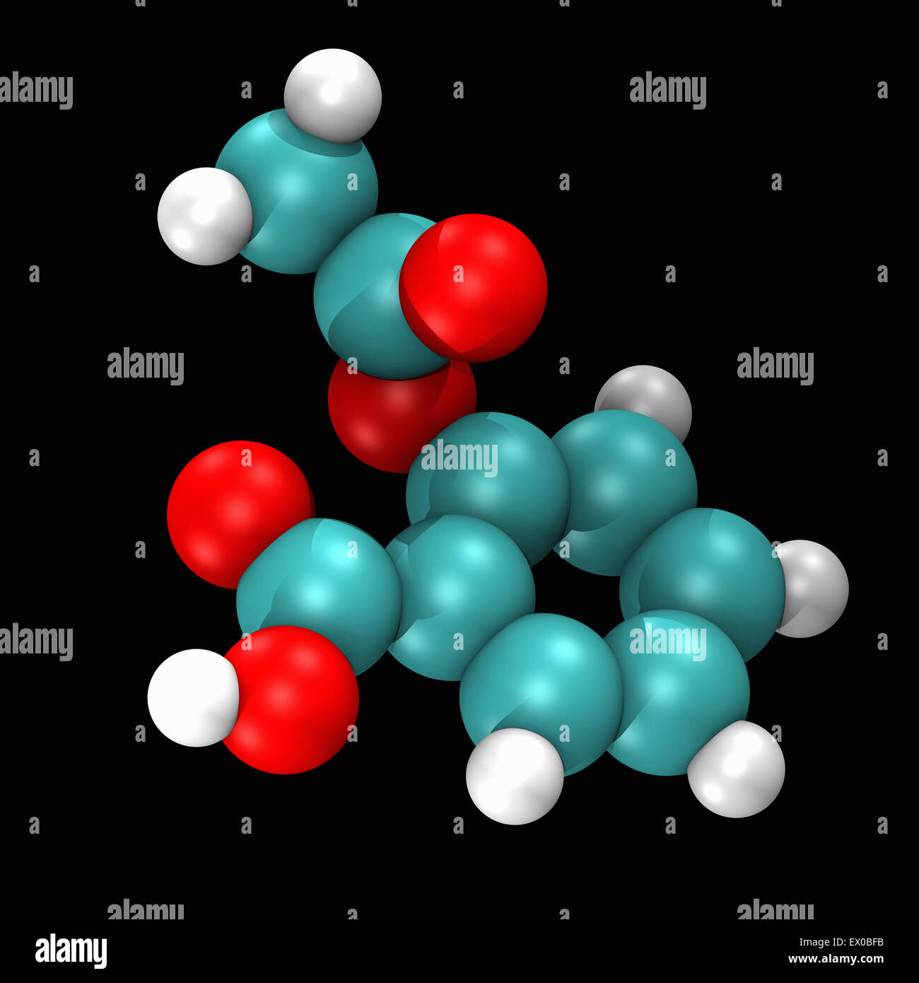 Ball and stick computer-graphic molecular model of aspirin Stock Photo