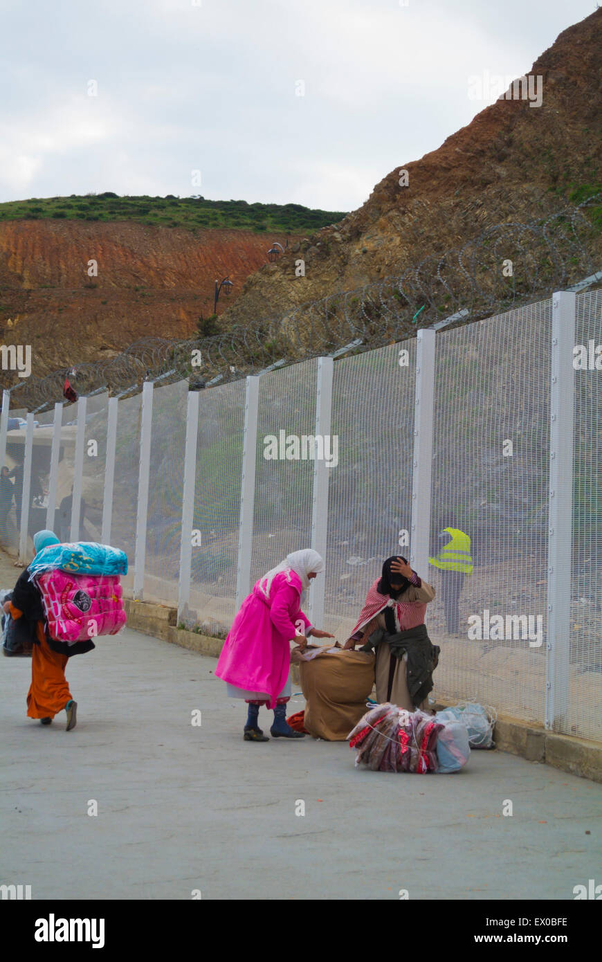 EU funded fence between Fnideq in Morocco and Spanish enclave of Ceuta, northern Africa Stock Photo