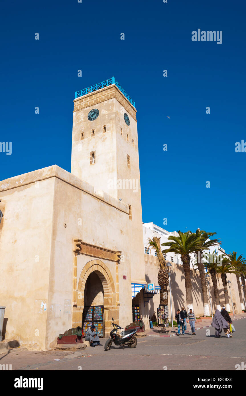 Bab alMinzah, clock tower, Medina, Essaouira, Atlantic coast, Morocco