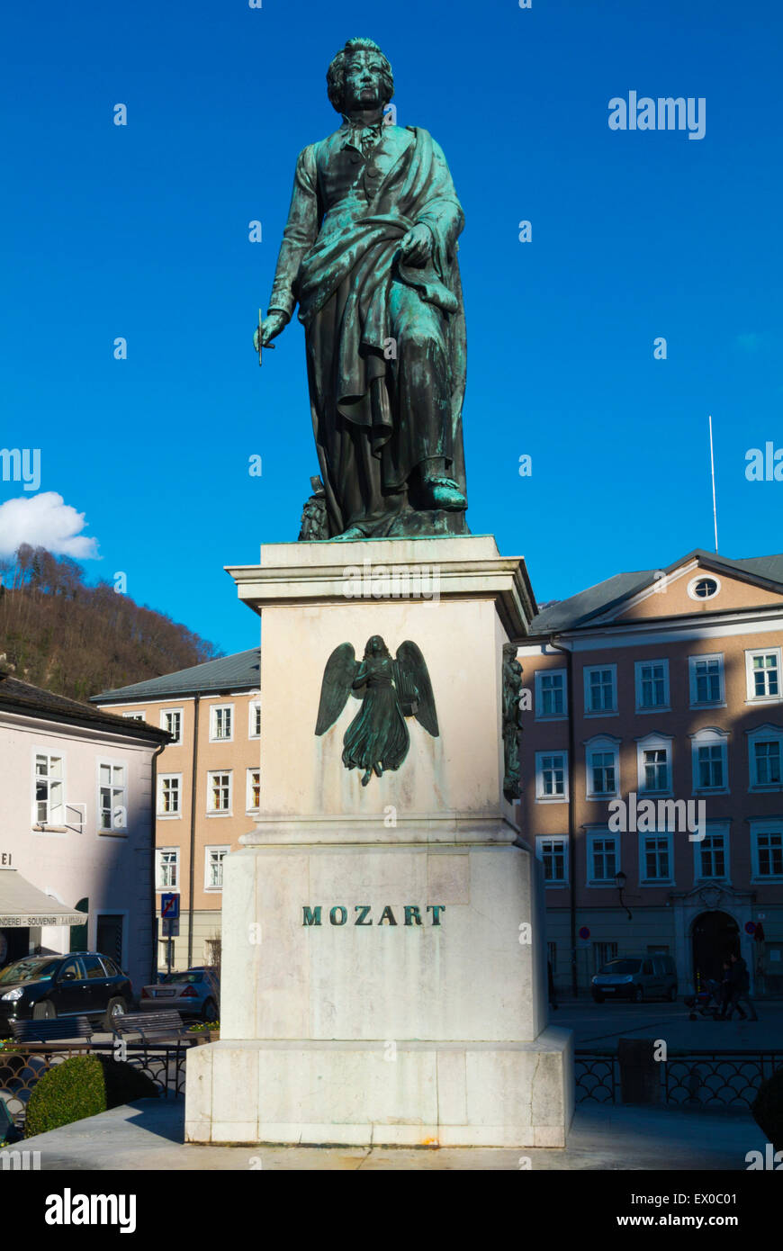 Mozart statue, Mozartplatz, Altstadt, old town, Salzburg, Austria Stock Photo