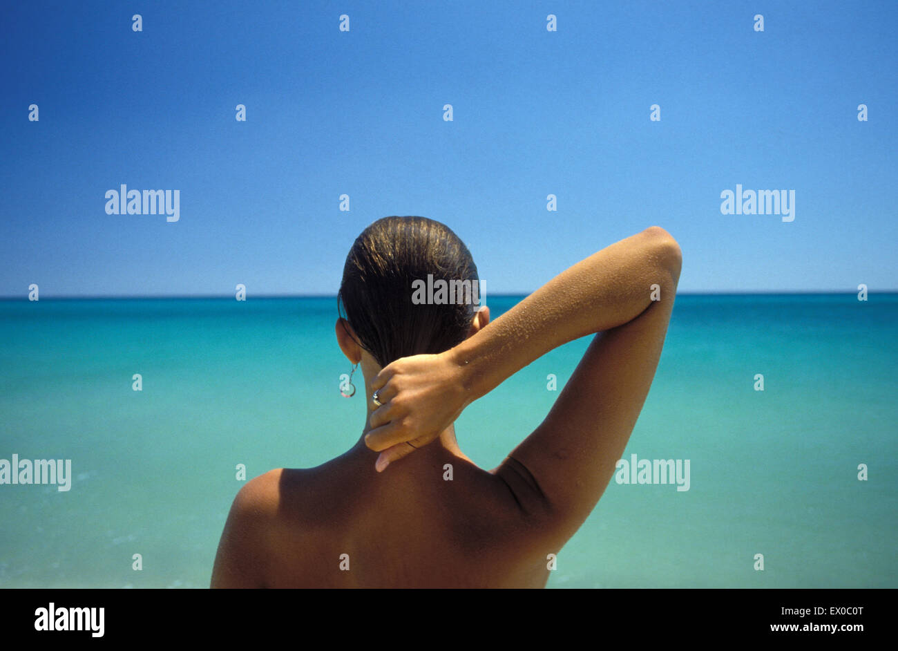 ITA, Italy, Sardinia, woman at the beach of South Sardinia.  ITA, Italien, Sardinien, Frau am Strand von Sued-Sardinien.. Stock Photo