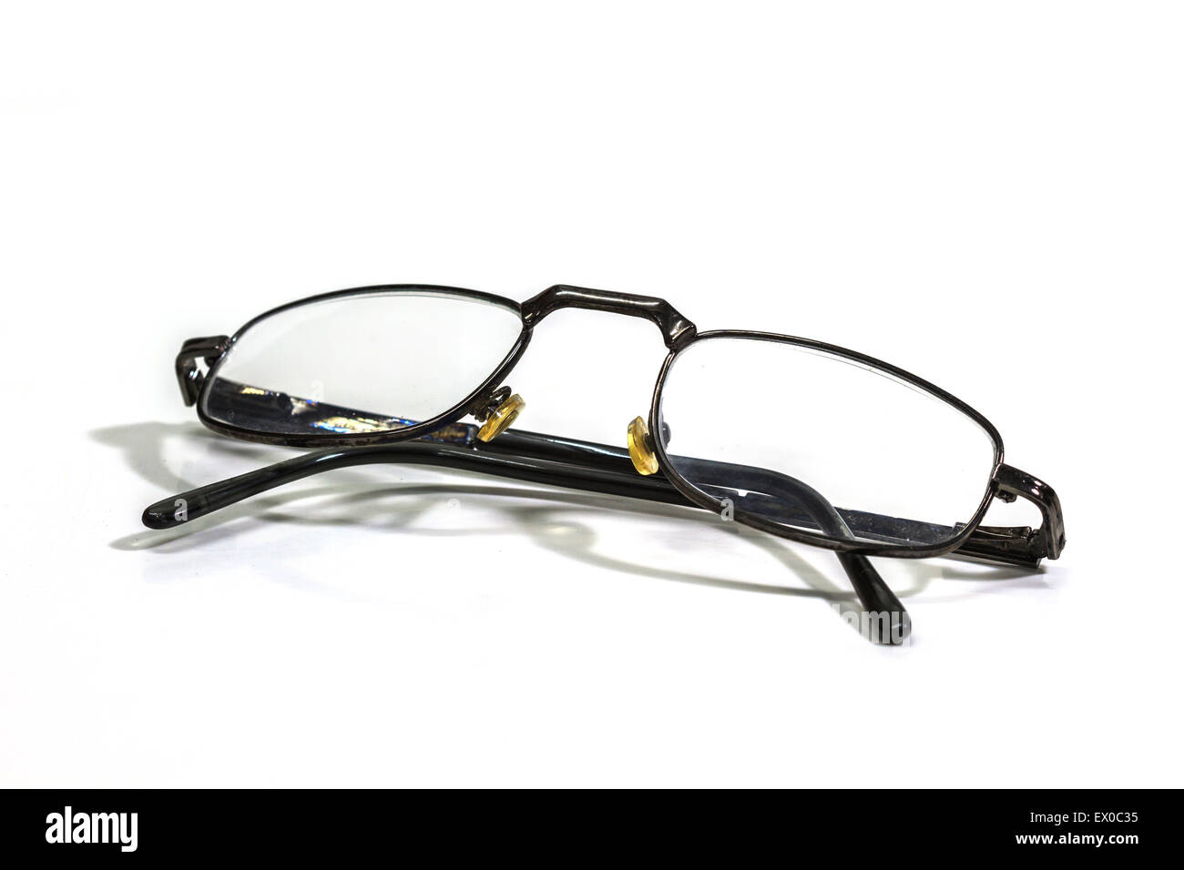 Old Black Eye Glasses Isolated on White background Stock Photo