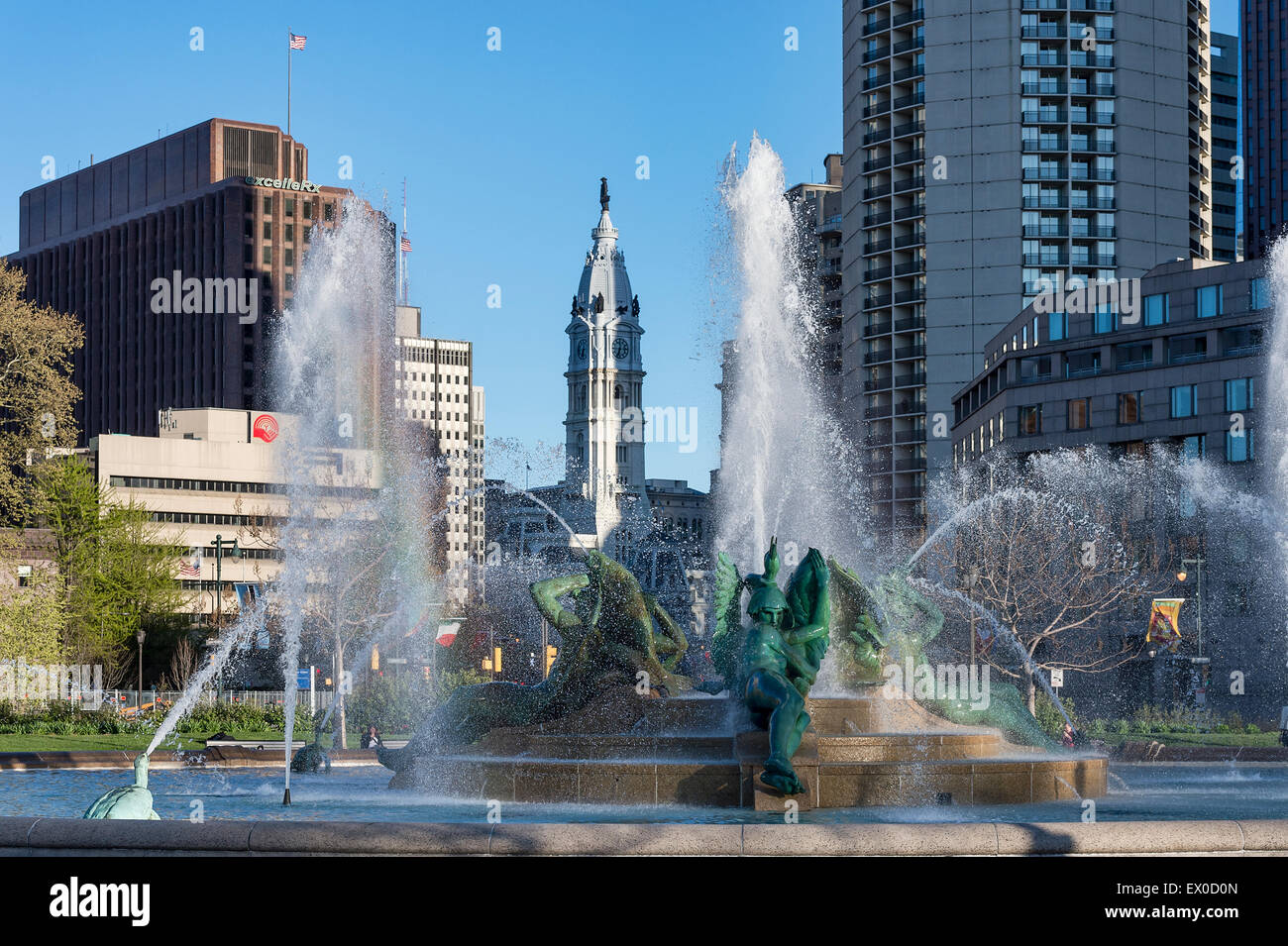 Swann Fountain in Logan's Circle, Philadelphia, Pennsylvania, USA Stock Photo