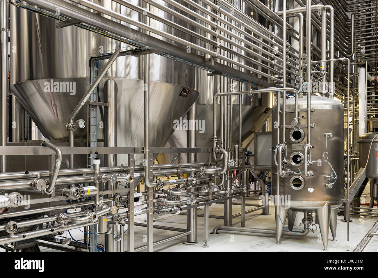 Brewery fermentation tanks. Stock Photo
