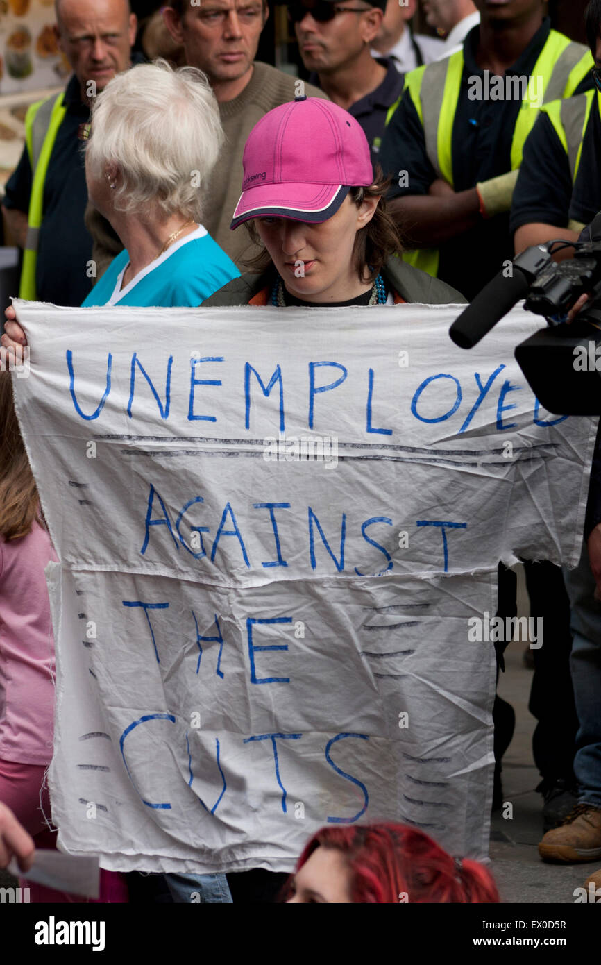 A protestor marching against austerity cuts Stock Photo