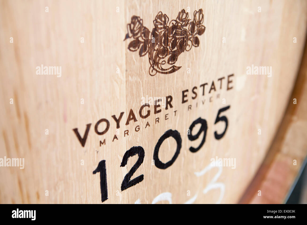 Barrels of wine in storage at Voyager estate winery, Margaret River