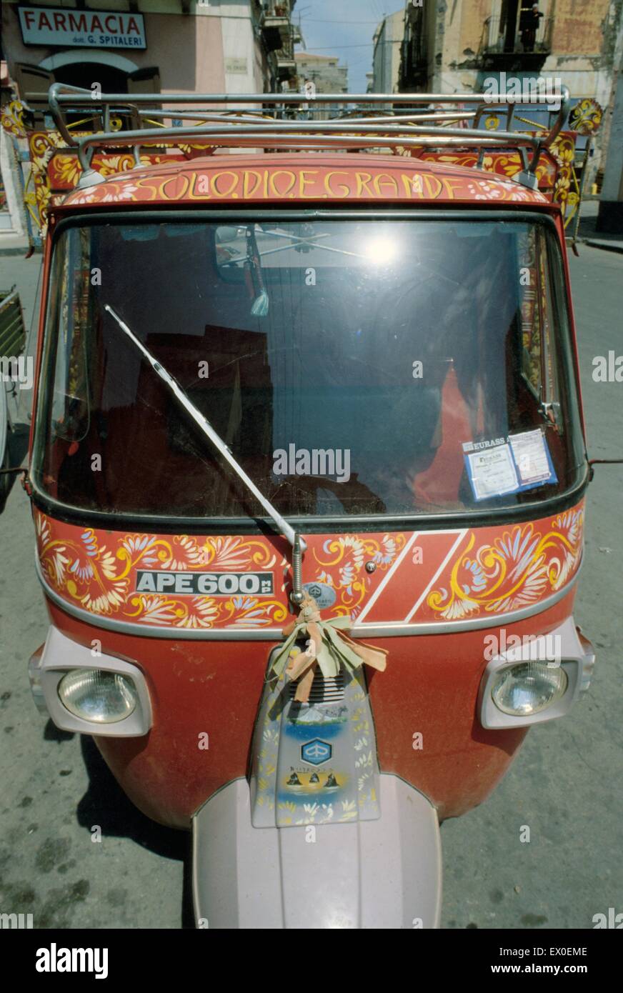 Ape Piaggio vans painted with typical decorations of Sicilian