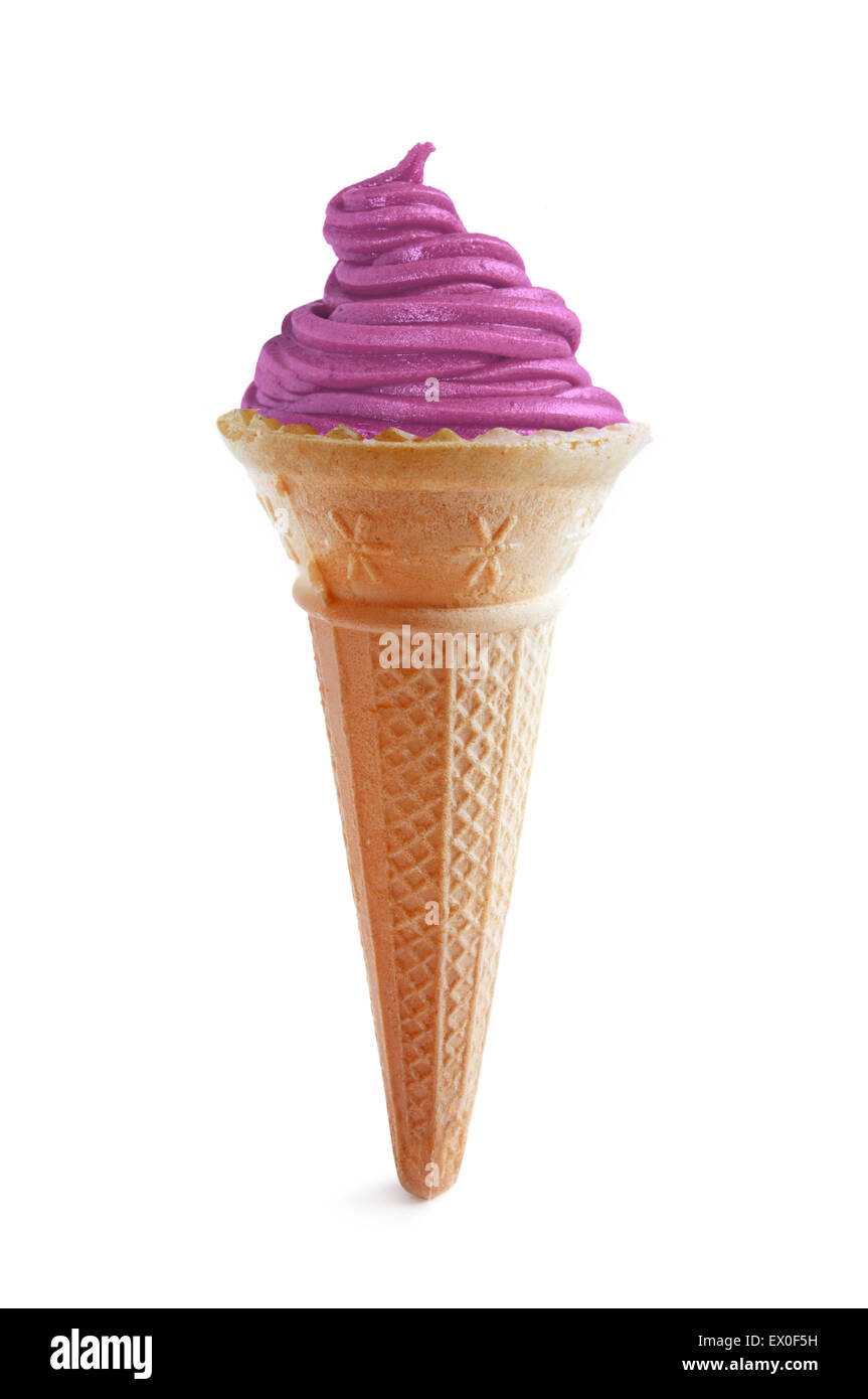 Blueberry ice cream cone over a white background Stock Photo - Alamy