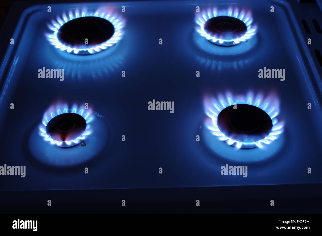 gas cooker with blue fire Stock Photo Alamy