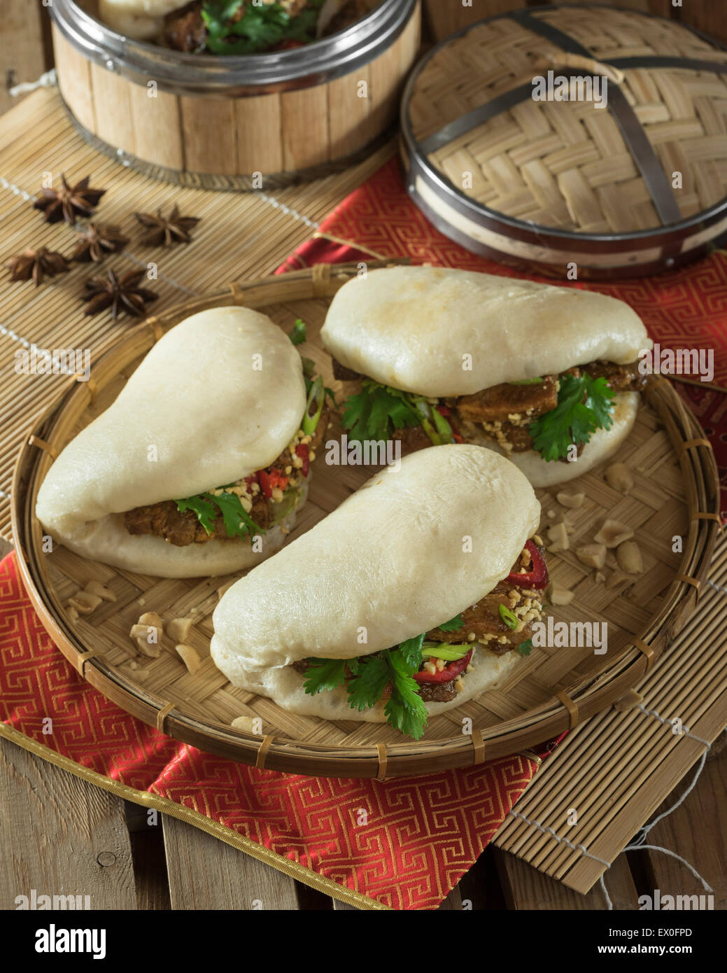 Gua bao. Steamed pork buns. Asia Food Stock Photo