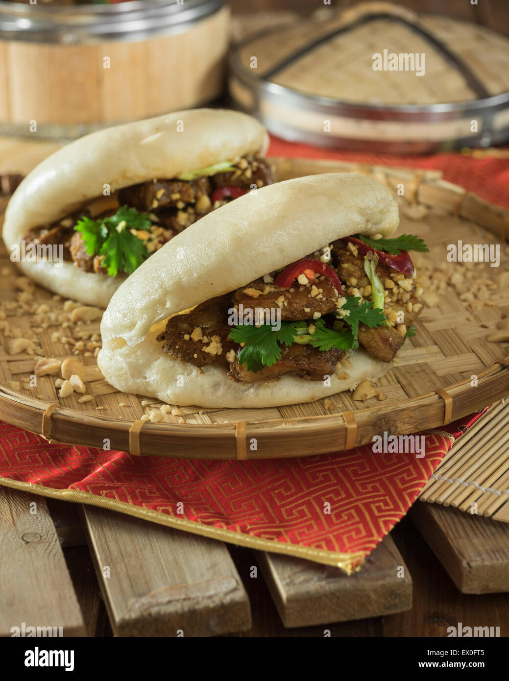 Gua bao. Steamed pork buns. Asia Food Stock Photo