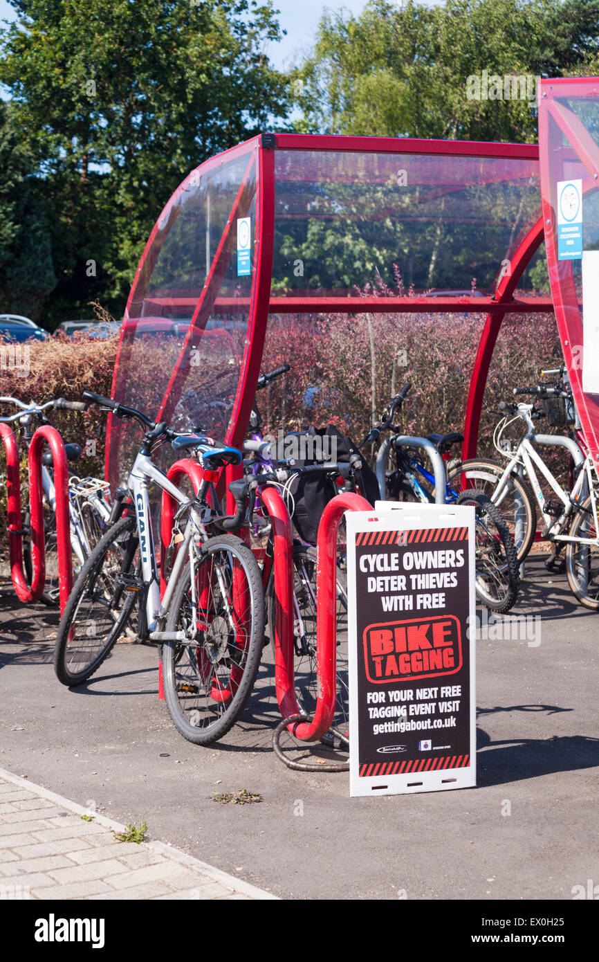 Cycle owners deter thieves with free bike tagging sign at bike park at ...