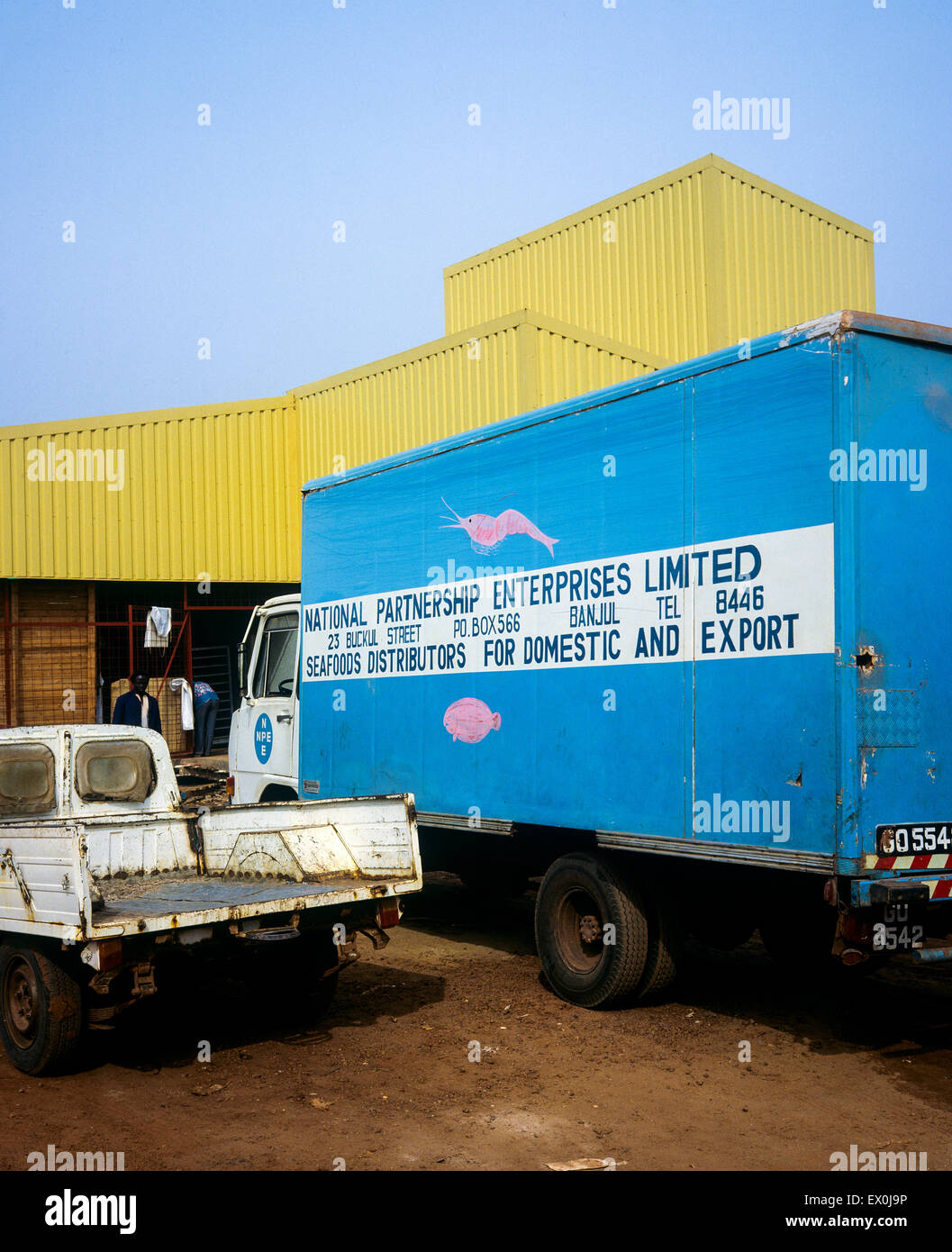 Seafood distributor's lorry, warehouse, Banjul harbour, Gambia, West ...