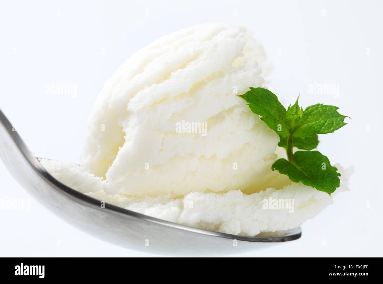 Frozen yogurt on metal spoon Stock Photo