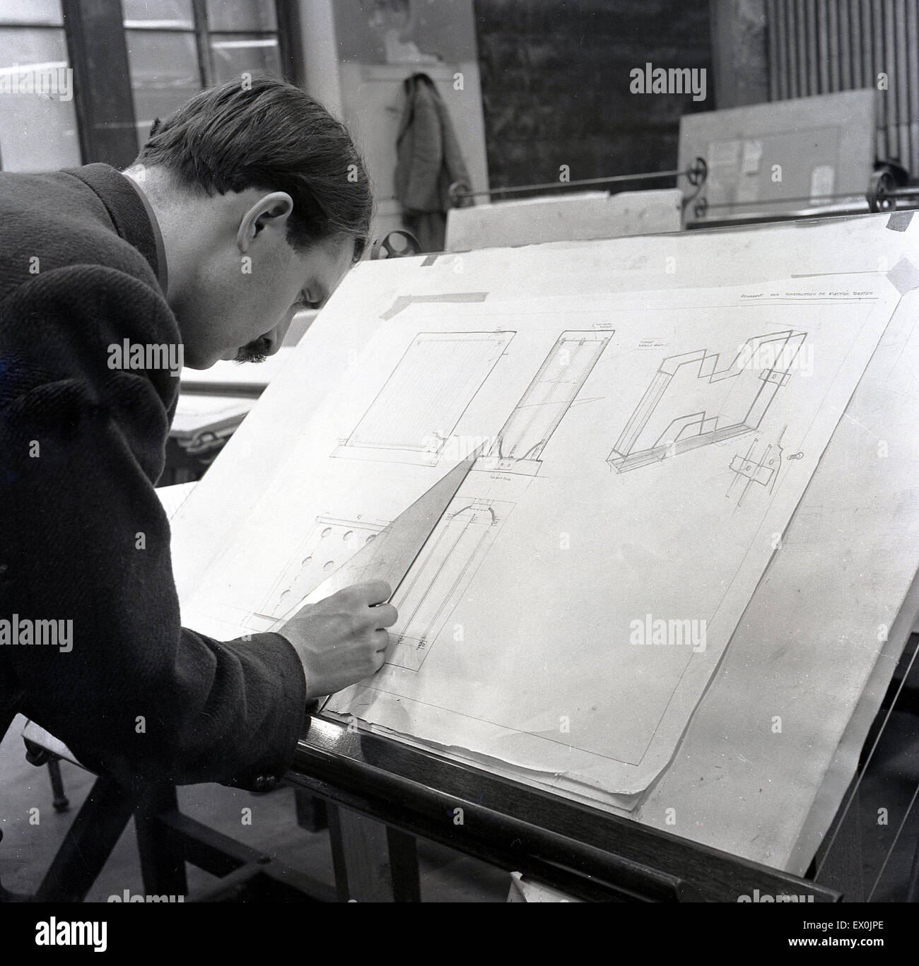 Historical, 1950s, male draughtsman at work Stock Photo: 84837270 - Alamy