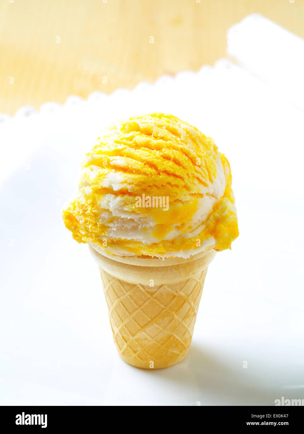 Egg liqueur-vanilla ice cream cone Stock Photo