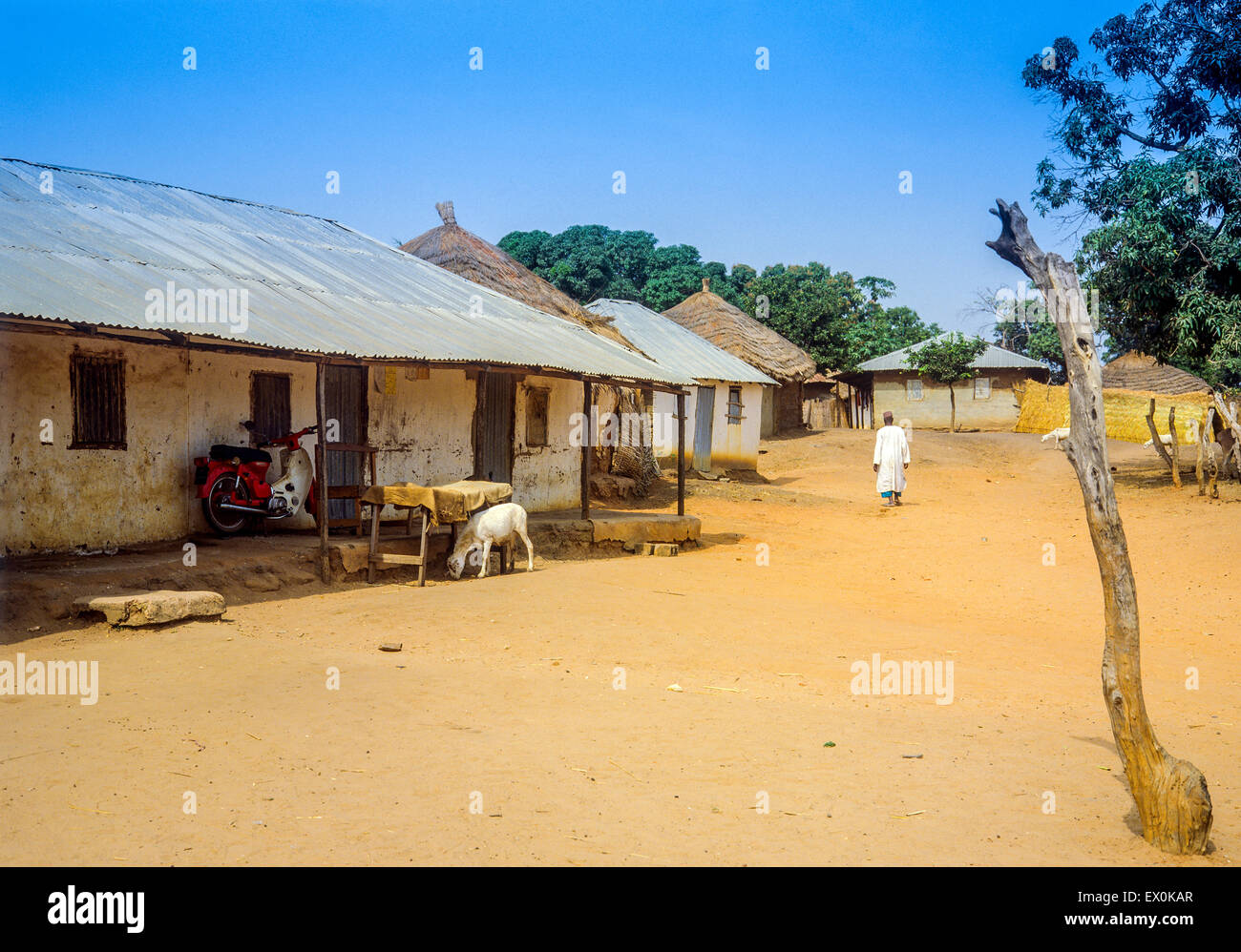 Houses, dirt road, Juffureh village, Gambia, West Africa Stock Photo