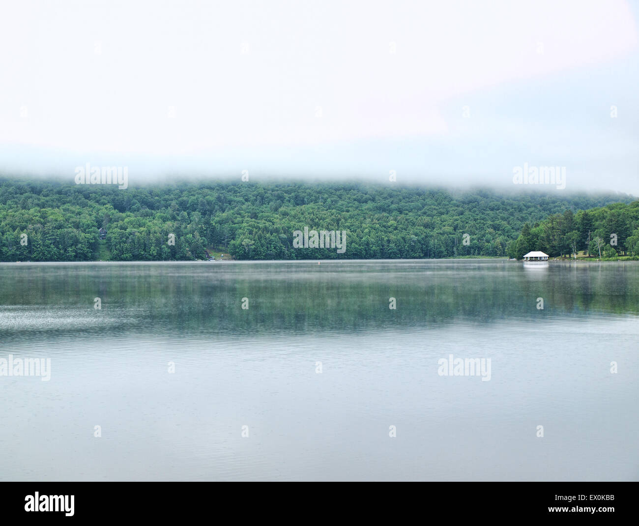 fog lifting on Lake Pleasant, New York Stock Photo Alamy