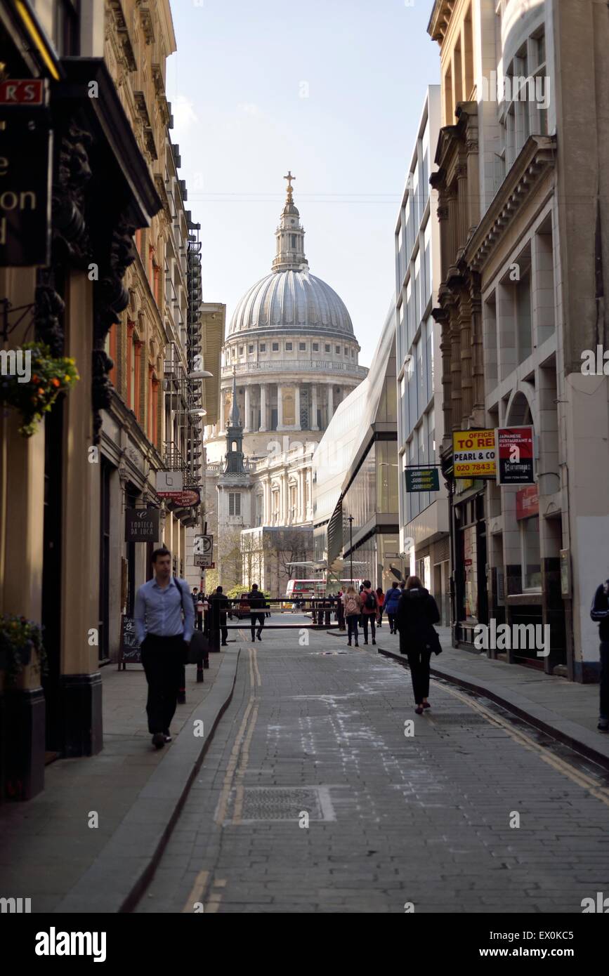 St. Paul's cathedral seen from Watling Street in the City of London Stock Photo