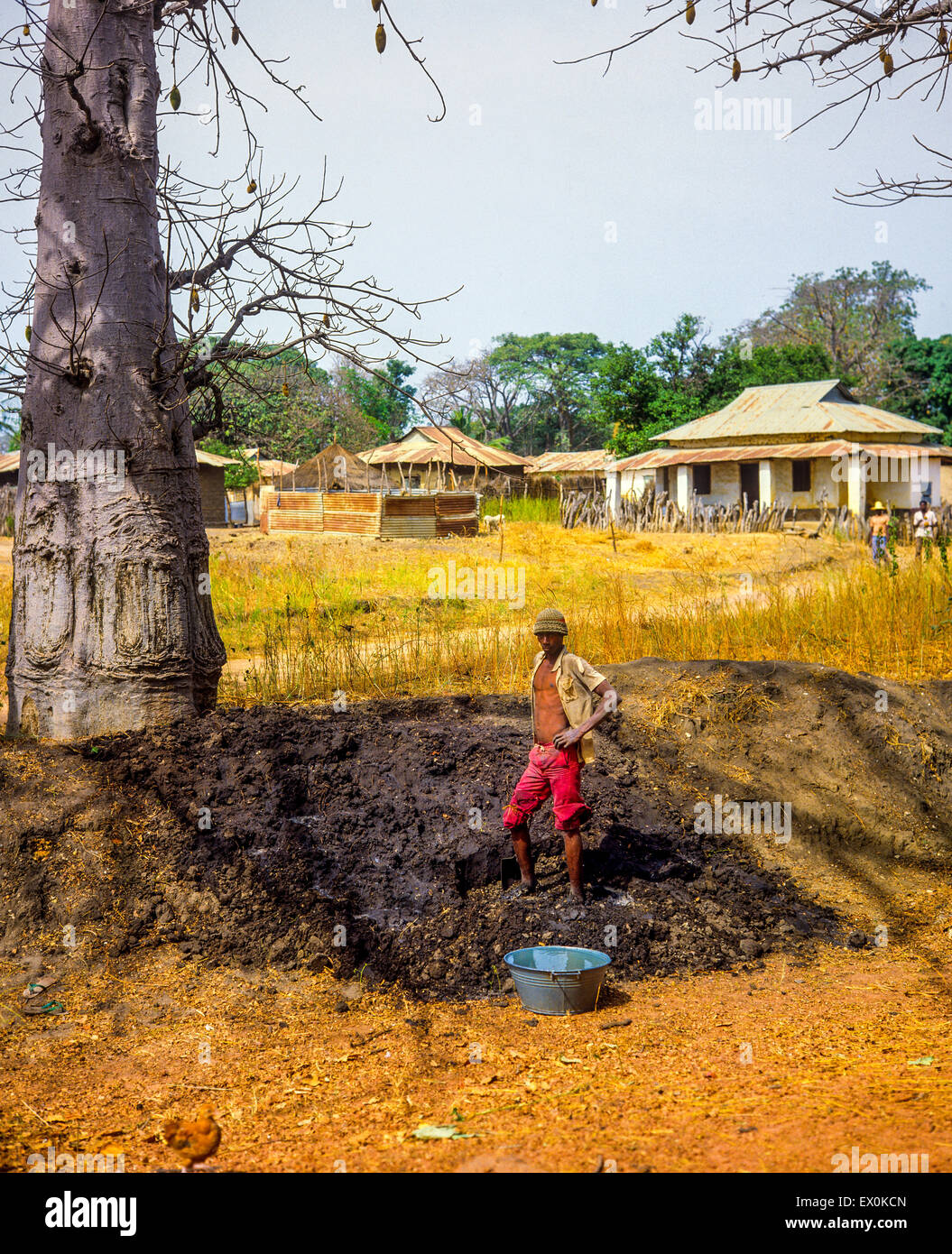 Gambian man digging out black soil, Juffureh village, Gambia, West Africa Stock Photo