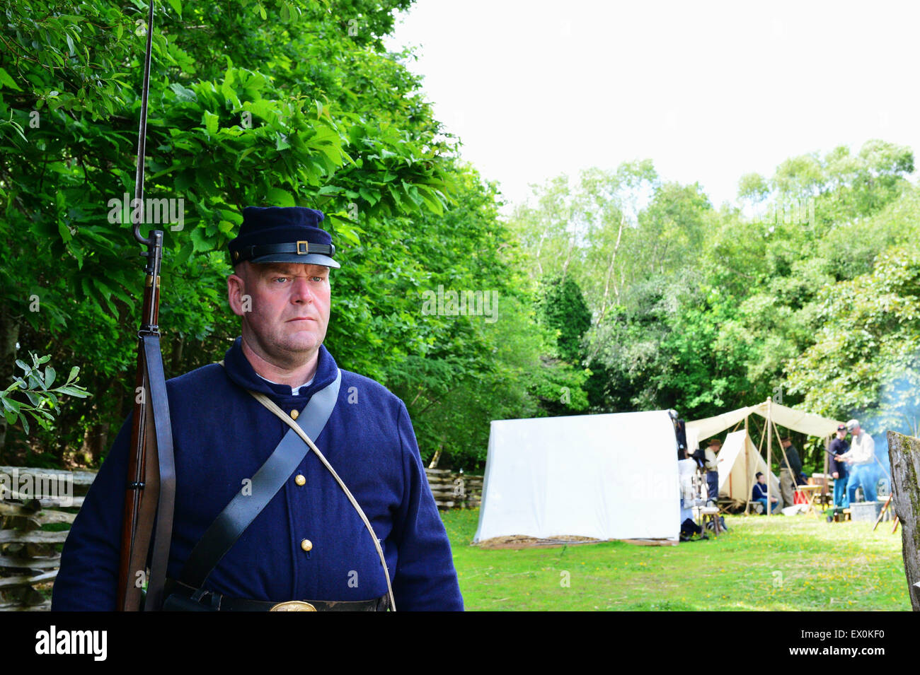 Ulster American Folk Park, County Tyrone, Northern Ireland.  03 July 2015. Independence Day Celebrations. Re-enactments from the American Civil War at the Ulster American Folk Park form part of the Independence Day weekend of celebrations, 3rd – 5th July in Omagh, County Tyrone. Credit:  George Sweeney/Alamy Live News Stock Photo