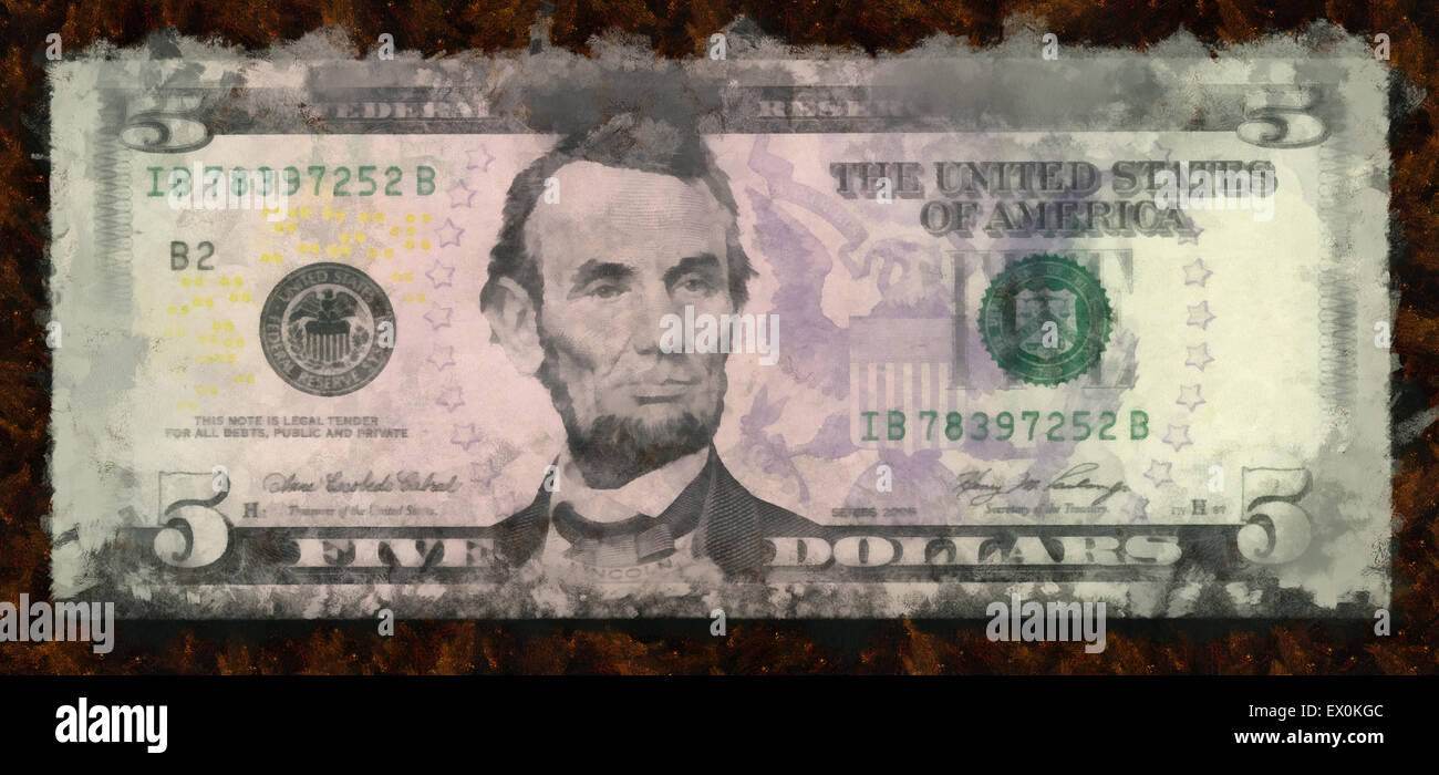 Illustrations Banknote 5 dollars USA,Currency, Abraham Lincoln Stock ...