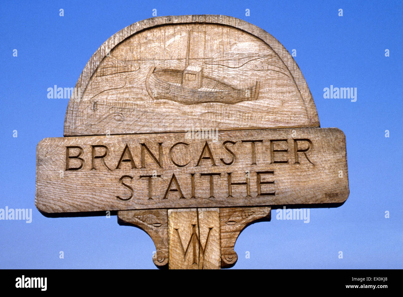 Village sign, Brancaster Staithe, Norfolk, England Stock Photo