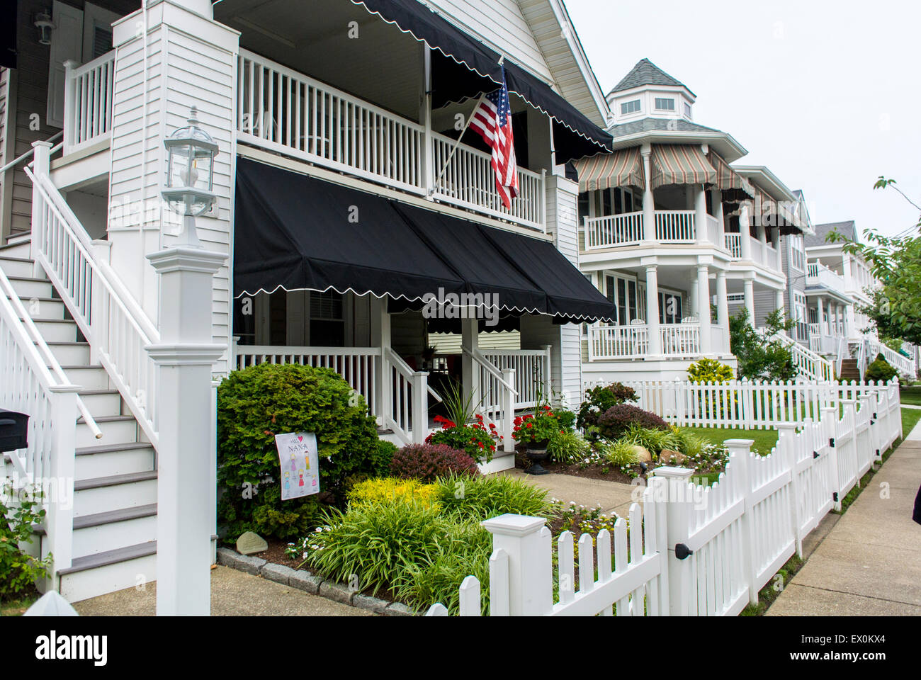 Ocean City, New Jersey, USA, Street Scenes, Traditional American Wooden Houses in city, Resort Town, victorian housing street Stock Photo