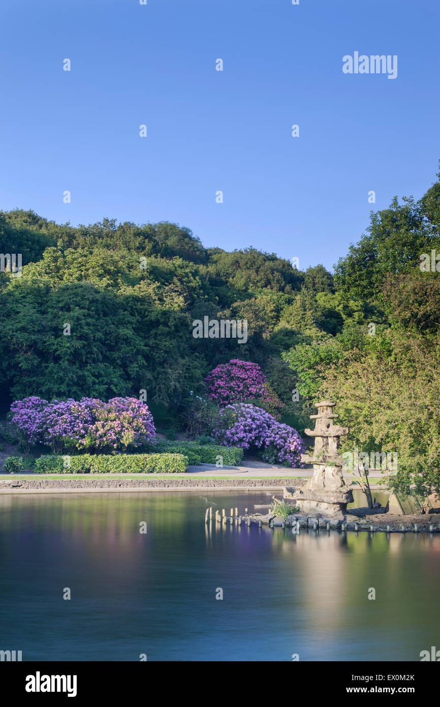 Wilton Park ornamental lake in spring, Batley, West Yorkshire, UK Stock Photo