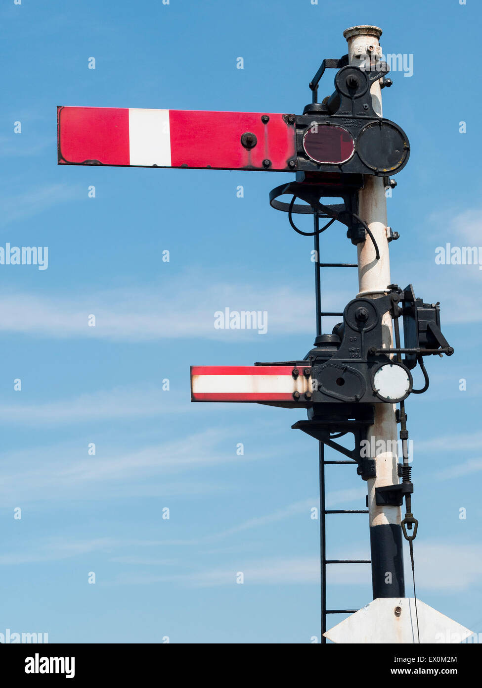 vintage track signals,at the Great Central Railway,Loughborough station,Leicestershire,Britain. Stock Photo