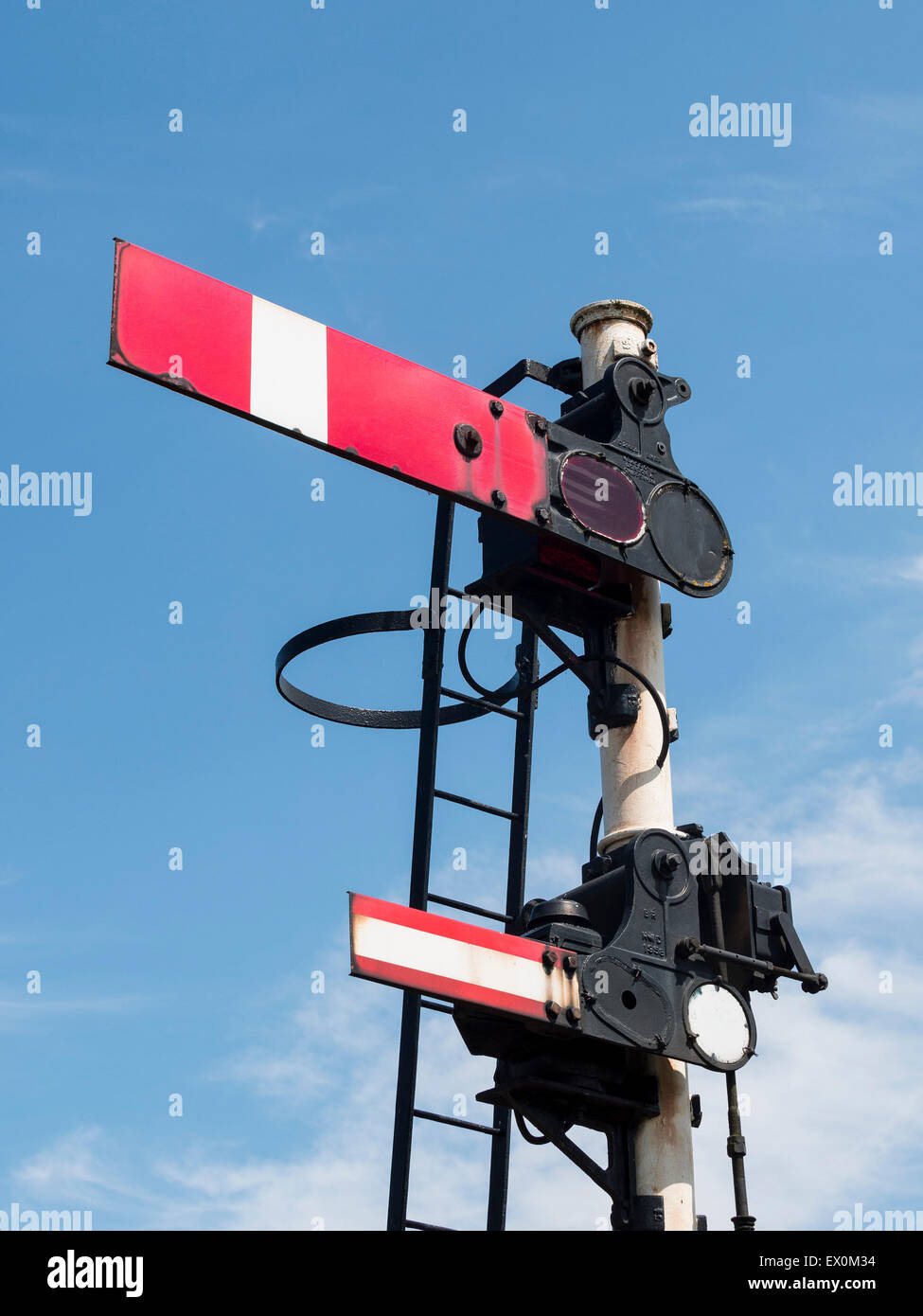 vintage track signals,at the Great Central Railway,Loughborough station,Leicestershire,Britain. Stock Photo