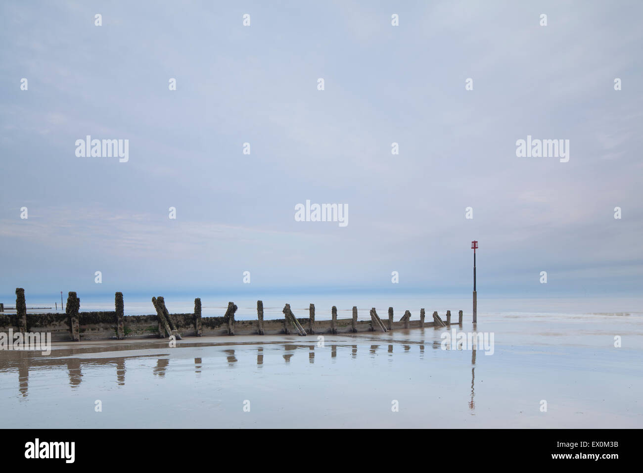 Sea defences on the beach at Withernsea, Holderness Coast, Humberside, East Yorkshire, UK Stock Photo