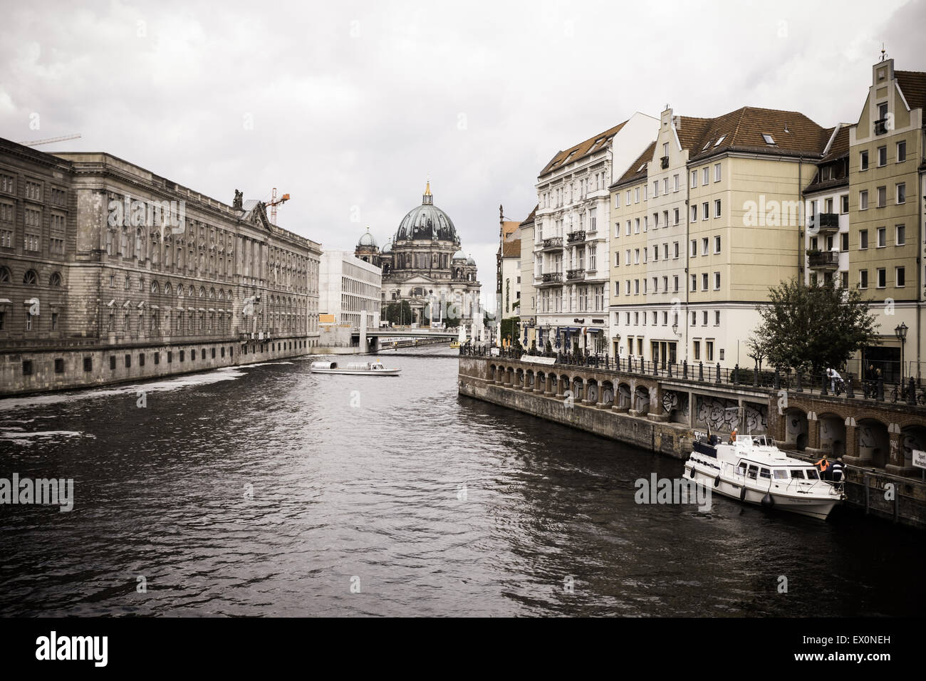 Berliner Dom Cathedral from a bridge over the Spree River in Berlin Stock Photo