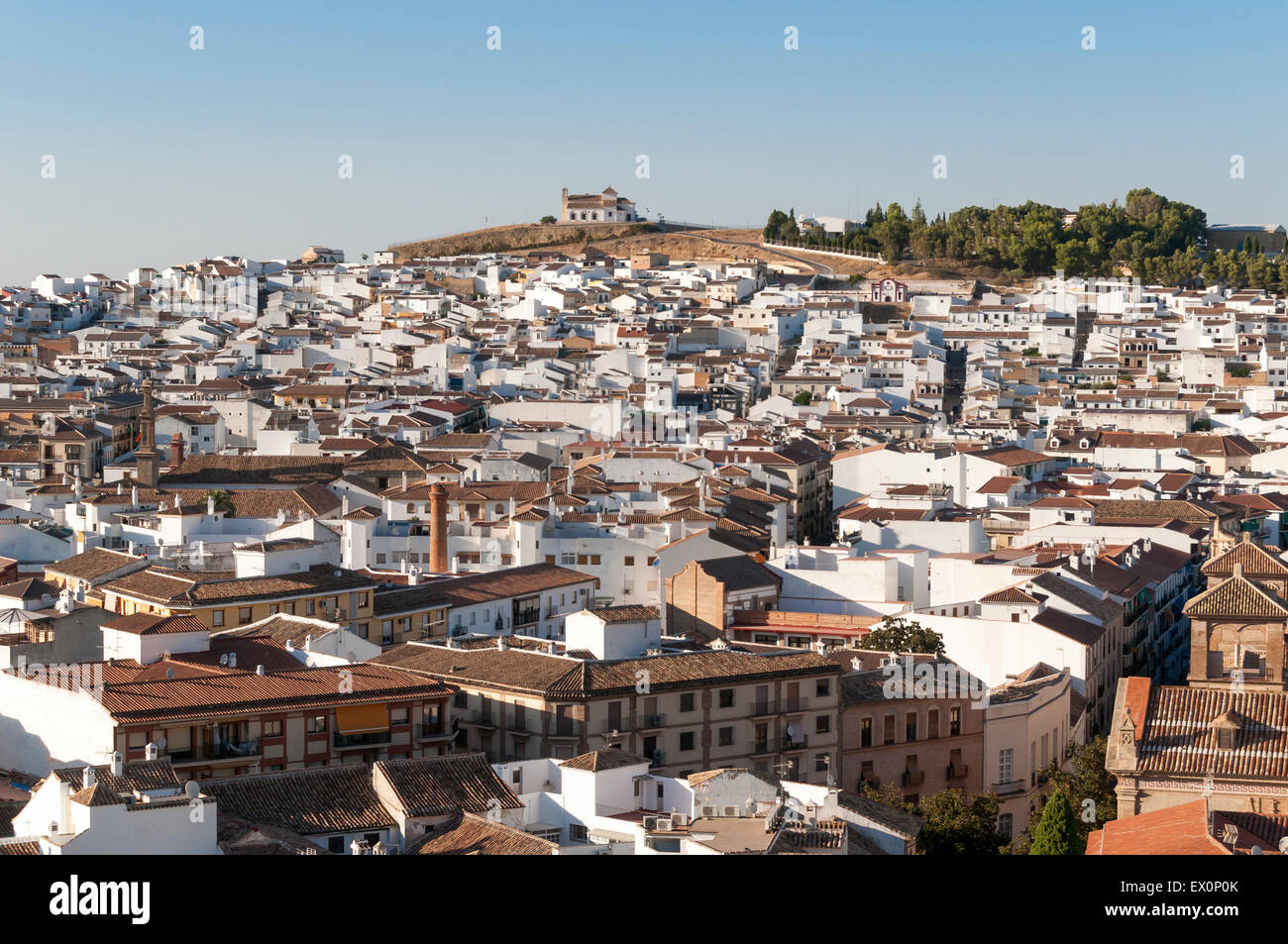 View of Town of Antequera with Hermitage of Vera Cruz (Ermita de la Veracruz), Andalusia, Spain Stock Photo