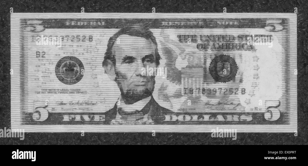 Illustrations Banknote 5 dollars USA,Currency, Abraham Lincoln Stock Photo