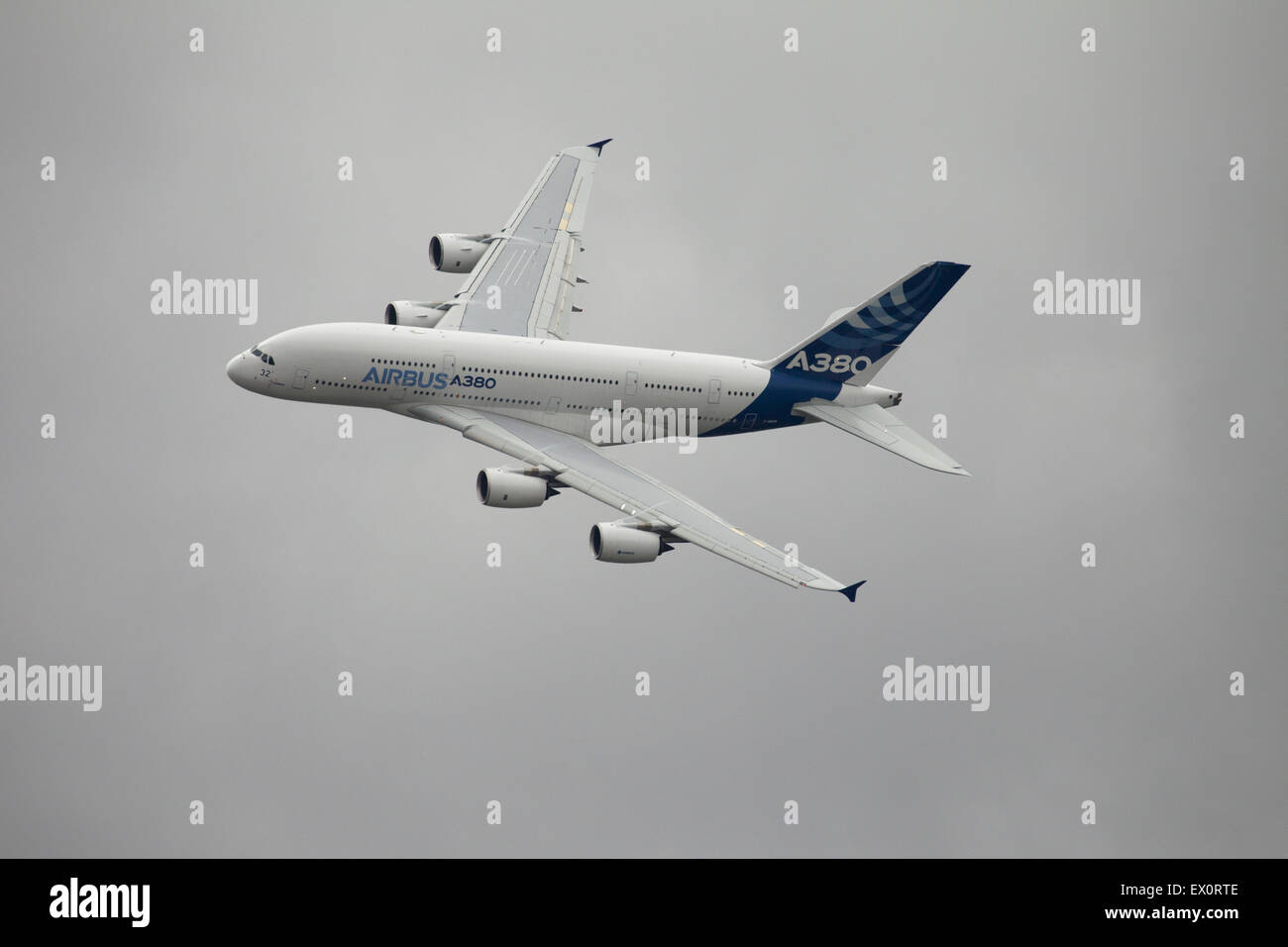 Airbus 380 flight at the 2015 Le Bourget airshow Stock Photo