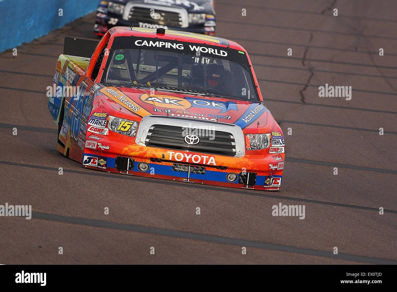 AVONDALE, AZ - NOV. 12: Aric Almirola (15) takes laps in a practice session for the NASCAR Camping World Truck Series Stock Photo