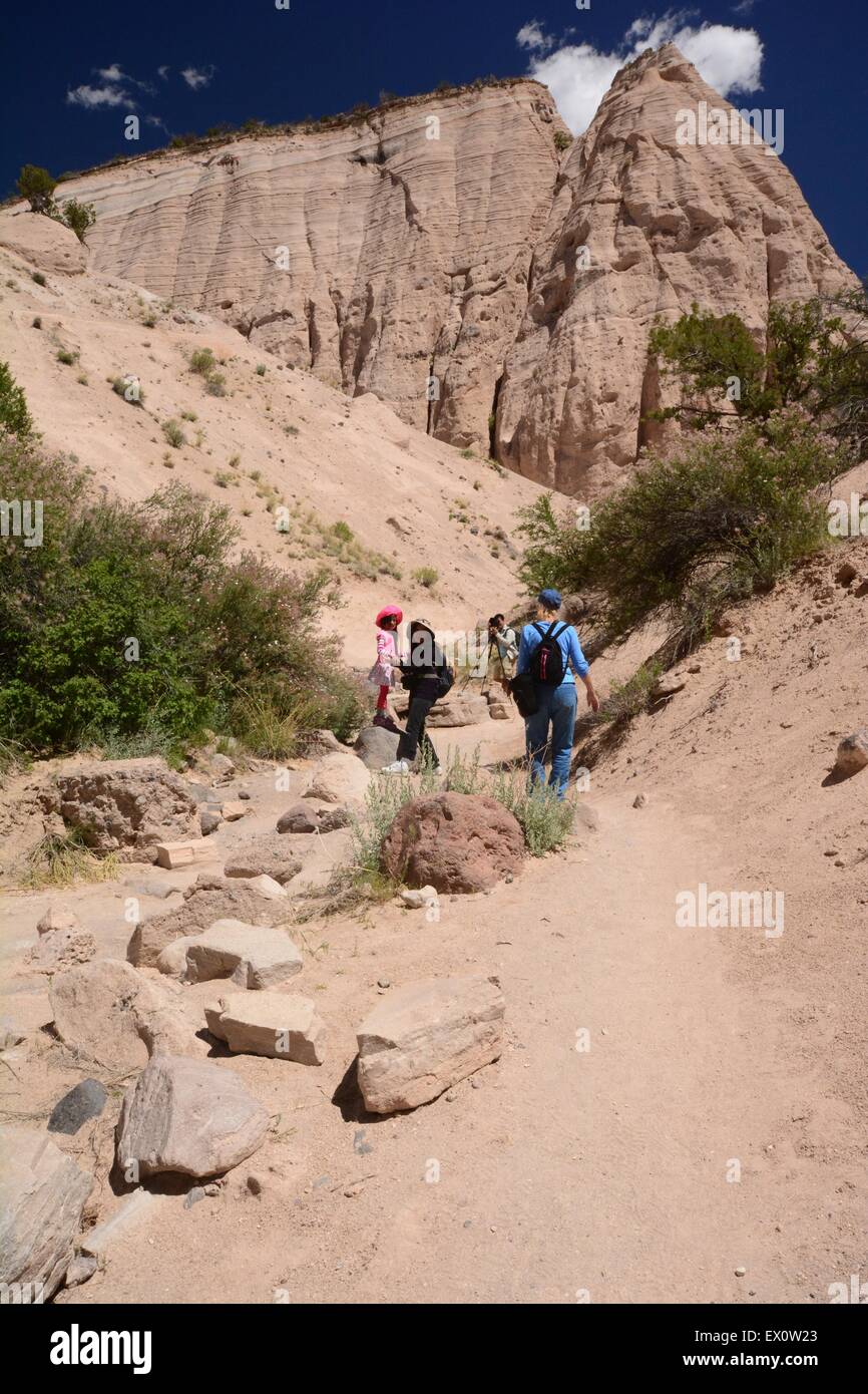 Families exploring trail at Kasha-Katuwe Tent Rocks National Monument New Mexico - USA Stock Photo
