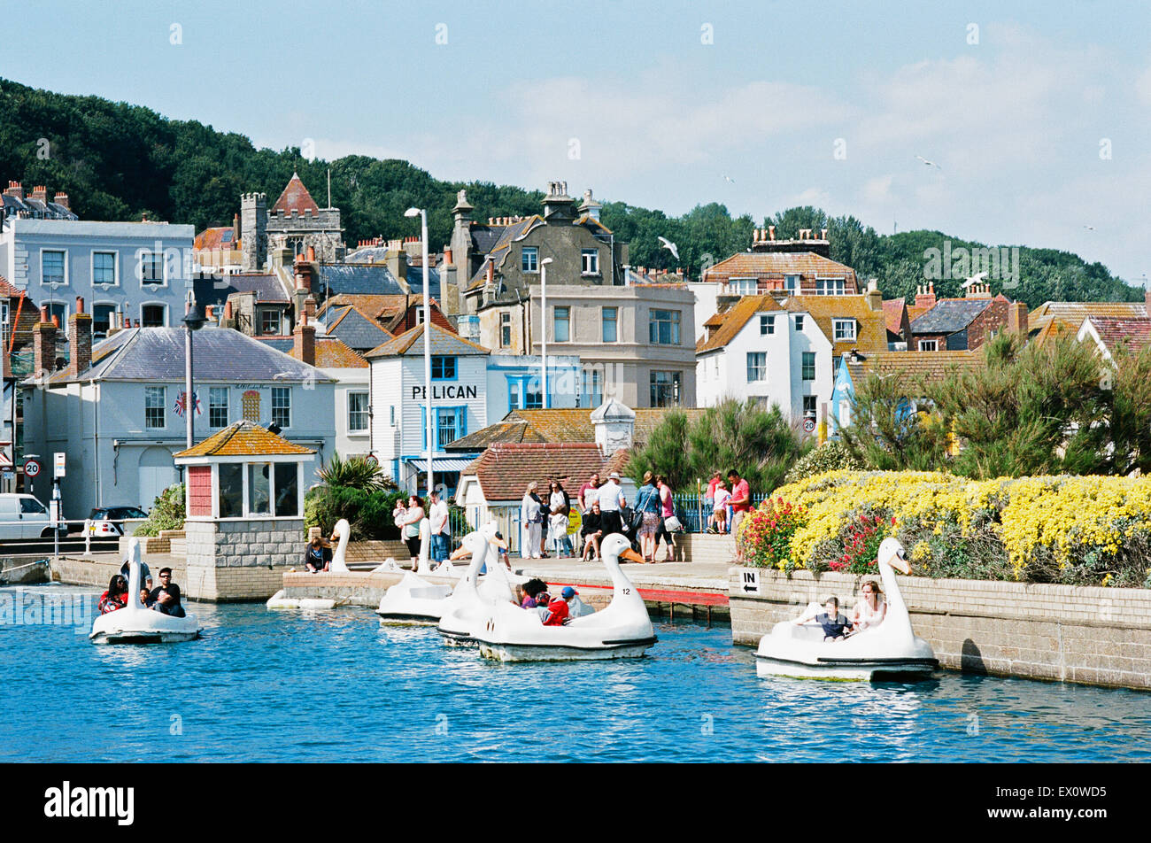 Hastings Old Town front, East Sussex UK, with boating pond Stock Photo