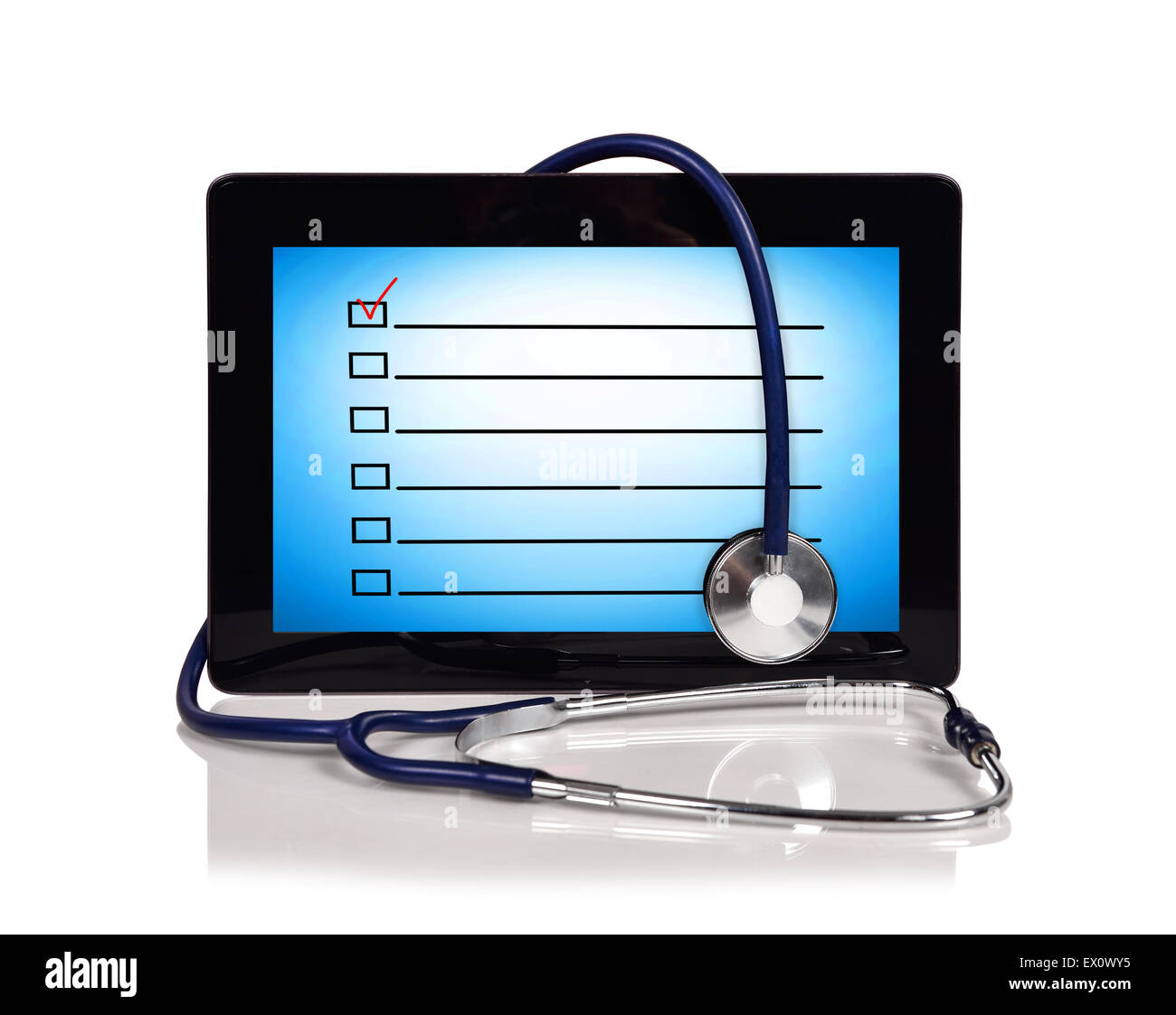 digital touch pad with checklist and stethoscope Stock Photo Alamy